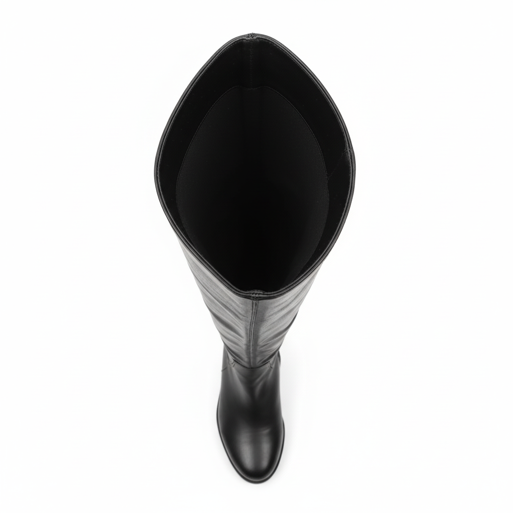 Top view of black over-the-knee boot showing interior and shaft opening