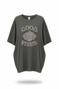 Good Vibes oversized graphic tee in charcoal - front view showing mystical eye design and Good Vibes text
