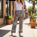 Bluevelvet women's medium wash patchwork embroidered wide leg denim pants, boutique street style - BellanBlue