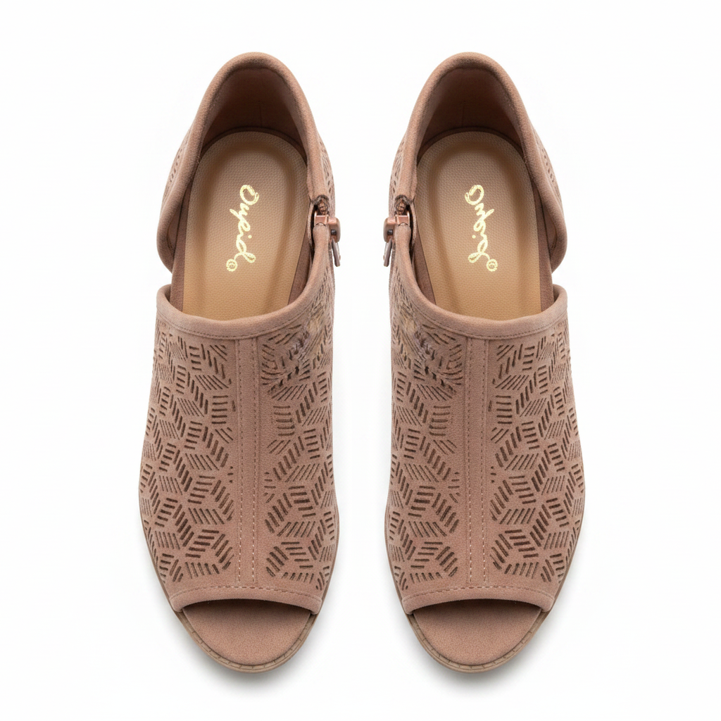 Geometric Laser Cut Peep Toe Ankle Bootie in Dark Blush