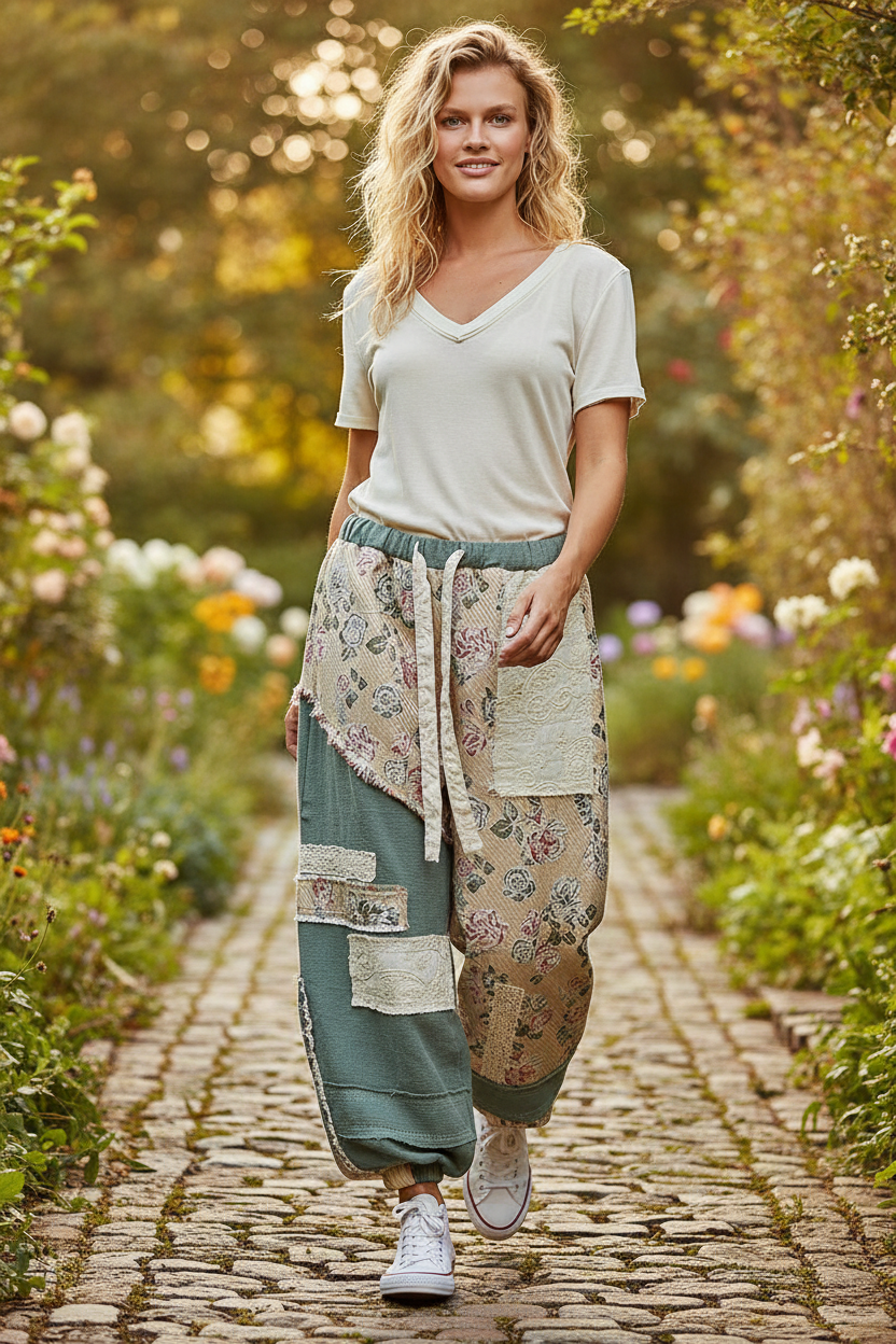 POL Patchwork Relaxed Fit Joggers in Seafoam Green - casual lifestyle with sneakers