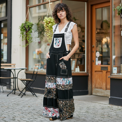 Black pants styled with model standing near boutique storefront - BellanBlue