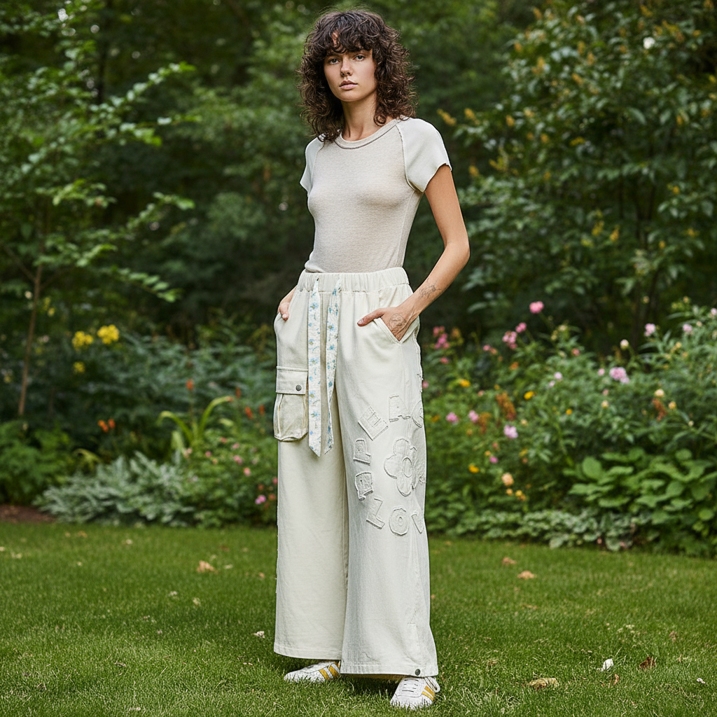 Natural colorway garment styled with model in relaxed outdoor setting - BellanBlue