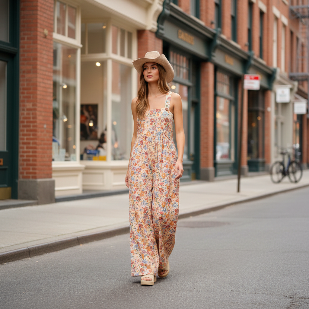 BiBi Floral Twill Overalls – Cotton Relaxed Fit