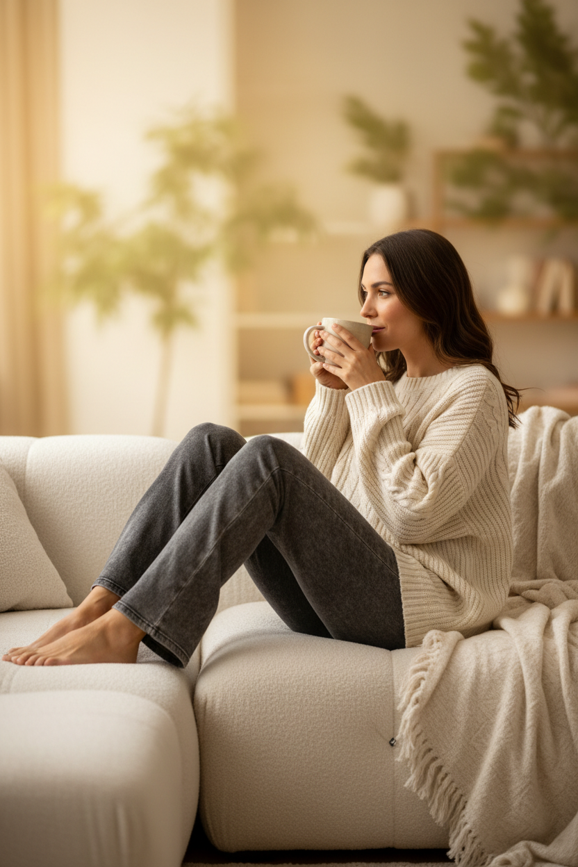 Mineral Washed Flare Yoga Pants styled with oversized sweater for cozy home lounging - lifestyle