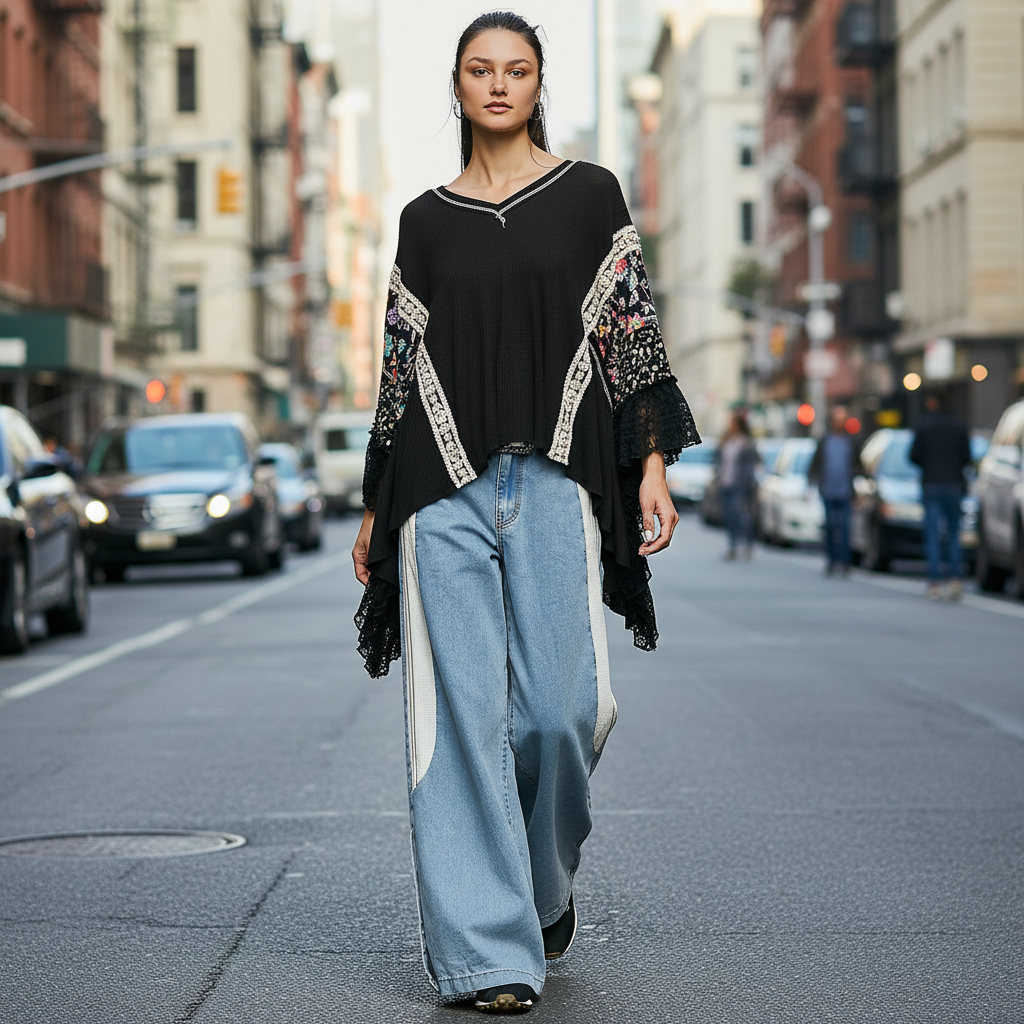 Black garment styled with model walking on city street - BellanBlue