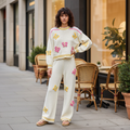 POL Clothing women's cream multi 3D butterfly chenille sweater top, boho knit, balloon sleeves, sidewalk café - BellanBlue
