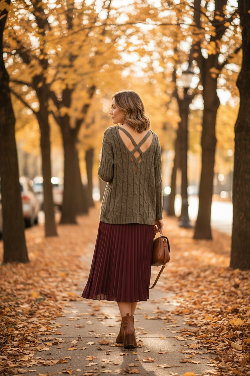 Cable-Knit Sweater with Criss-Cross Lace-Up Back