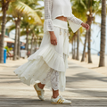 Women's POL Clothing cream ruffle maxi skirt flowing movement tassel waist hi-lo hem