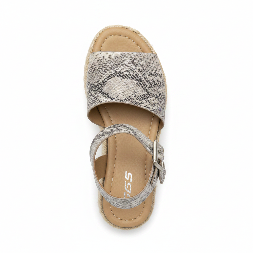 Women's natural beige python espadrille platform sandal top view open toe ankle strap jute braided sole