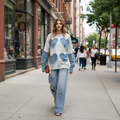 Light gray heart embroidery sweatshirt styled on a city street – BellanBlue
