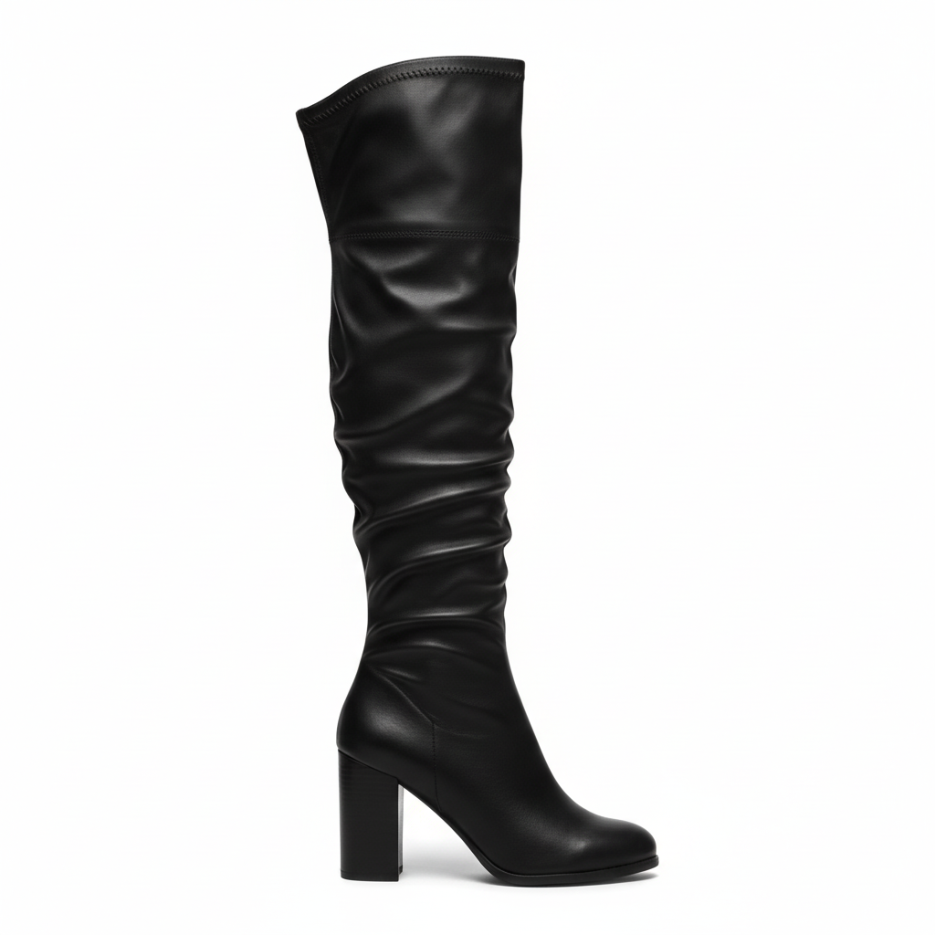 Black knee-high boot on a white background