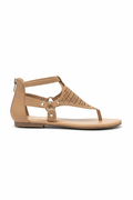 Beige sandal with open design on a white background