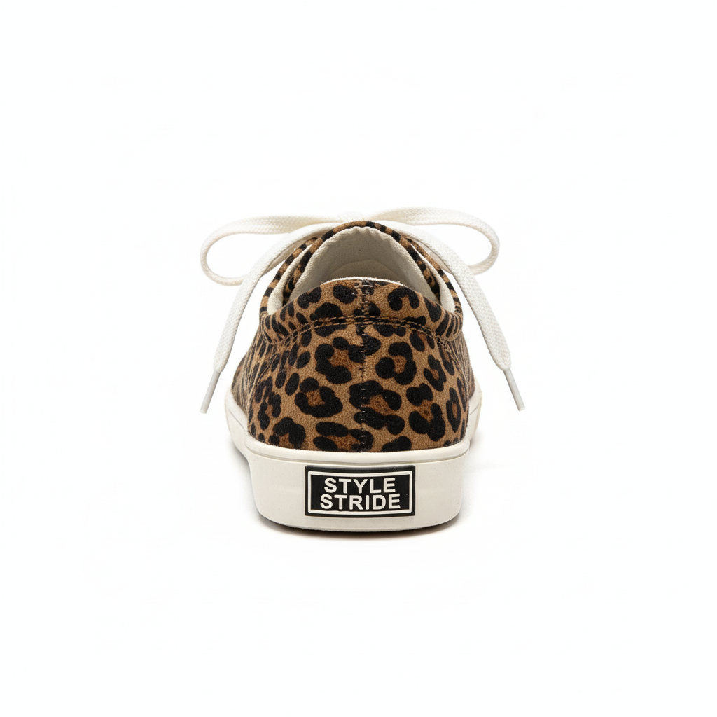 Leopard print sneaker with 'Style Stride' label on a white background