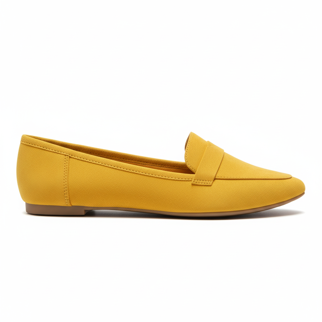 Women's yellow slip-on loafer flat shoe side view structured silhouette flat sole