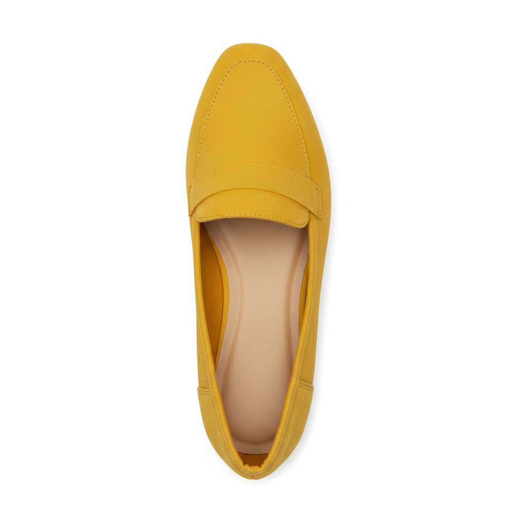 Women's yellow slip-on loafer flat shoe top view structured silhouette flat sole