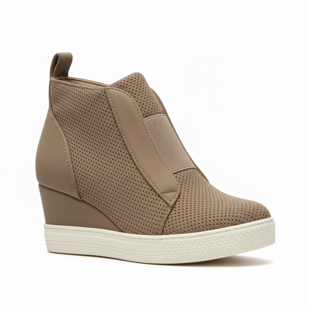 Brown wedge sneaker on a white background