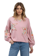 Pink boho patchwork top - front view