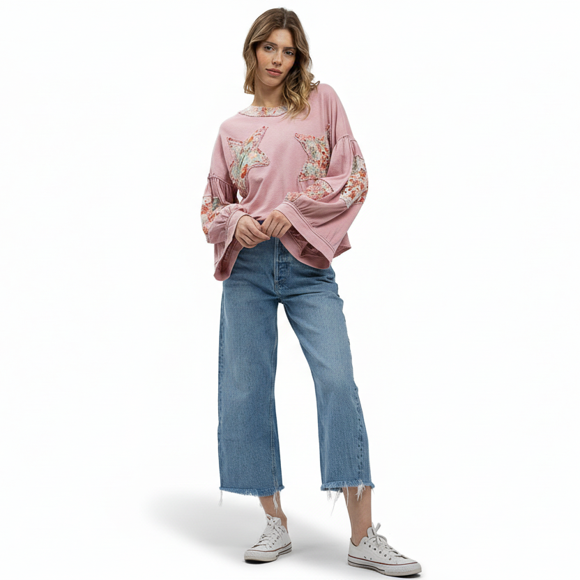 Pink patchwork top - full body