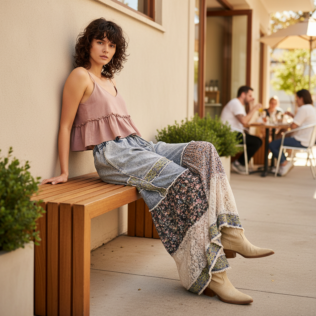 POL Patchwork Wide-Leg Pants - Brunch Cafe