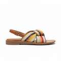 Striped sandal with brown ankle strap - right foot side view