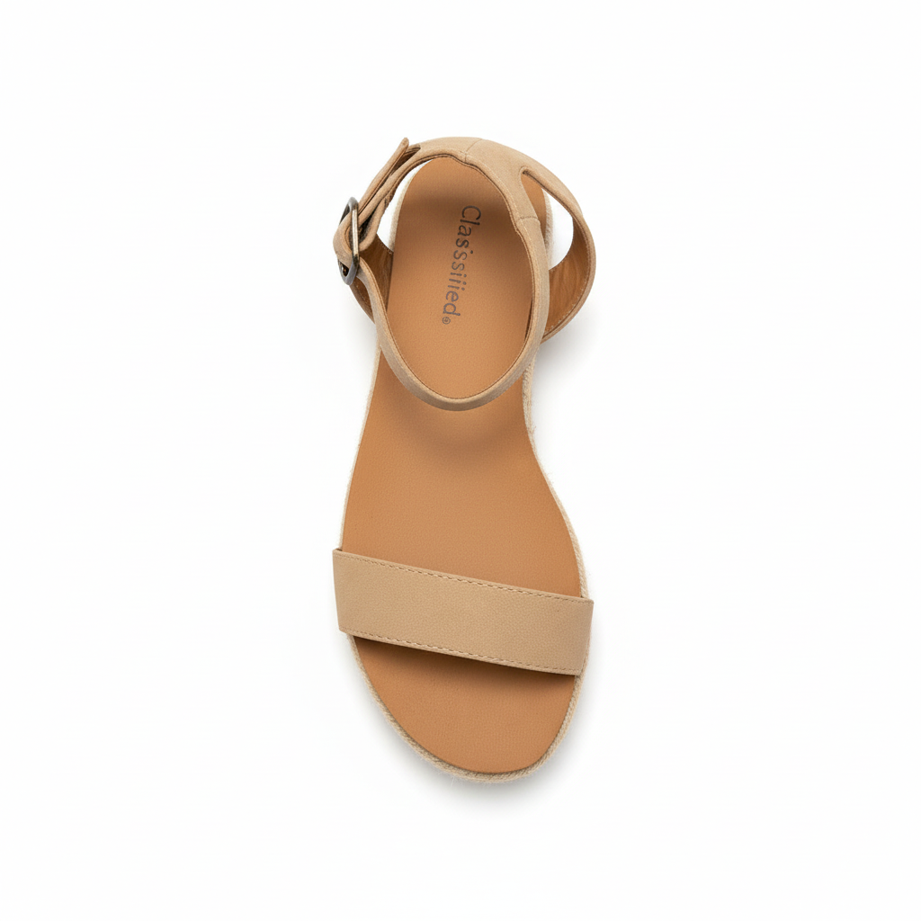 Top view of beige espadrille sandal