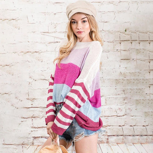 Women's Vivid Bold Stripe Color-block Sweater Top