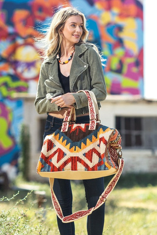 Handgefertigte Neo Boho Chic Weekender Tasche