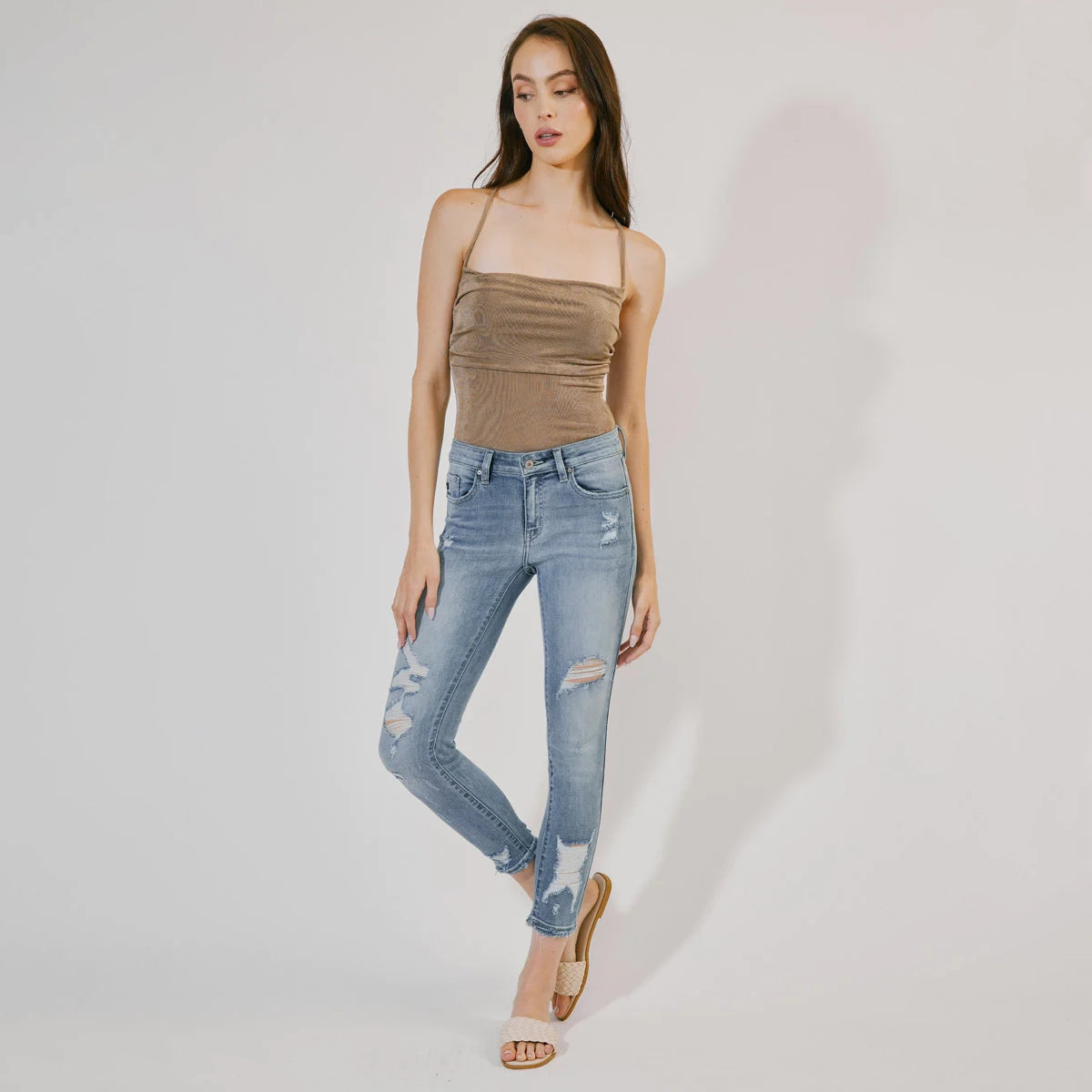 Women's Mid-Rise Distressed Ankle Skinny Jeans - Jeans - BellanBlue
