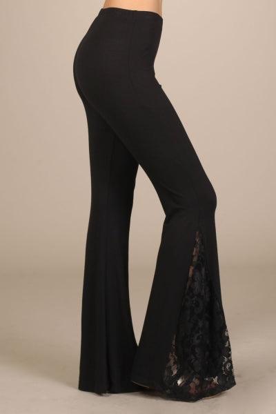 Women's's black bell-bottom pants with lace insets. – BellanBlue