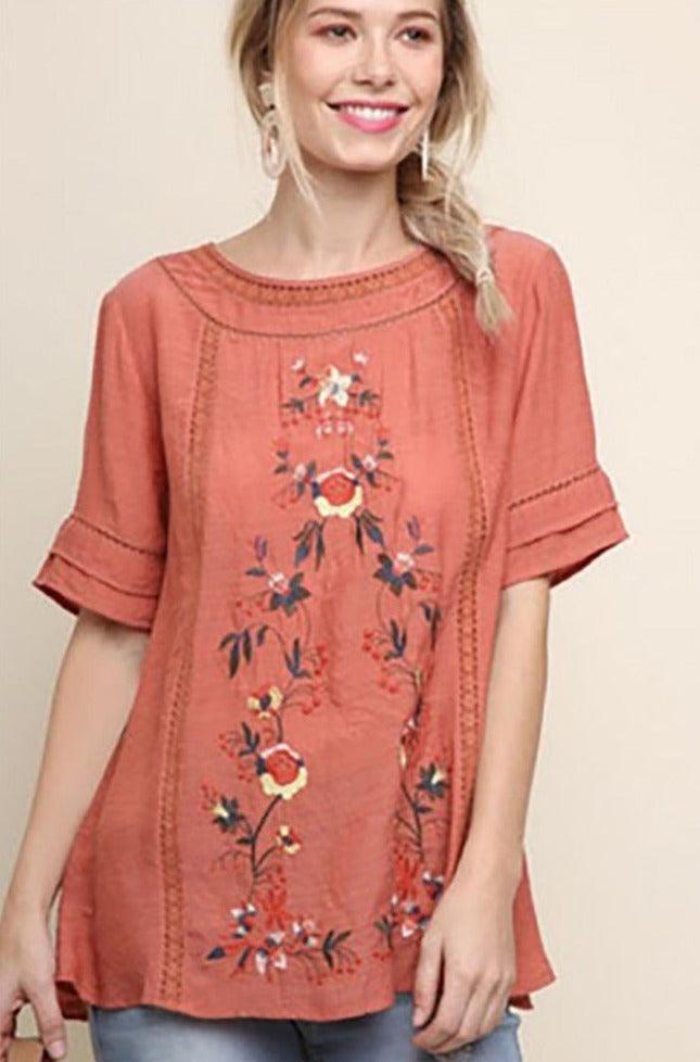Crochet Trim Floral Short Sleeve Top - Shirts & Tops - BellanBlue