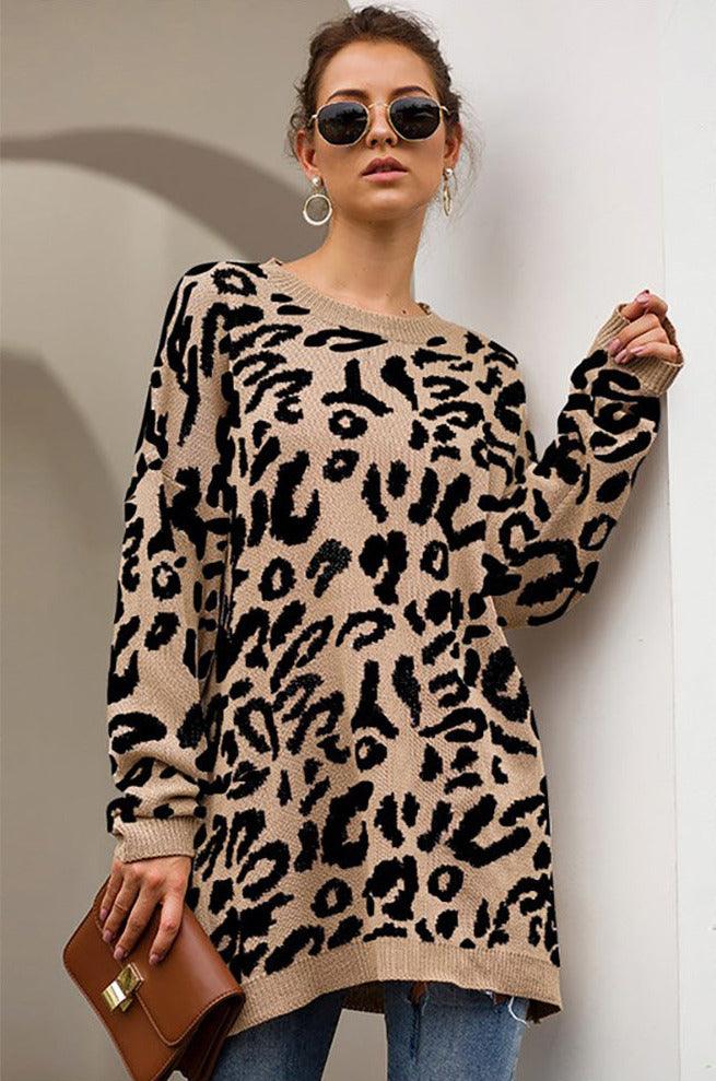 Endangered Pretty Khaki Leopard Oversize Sweater - Pullovers - BellanBlue