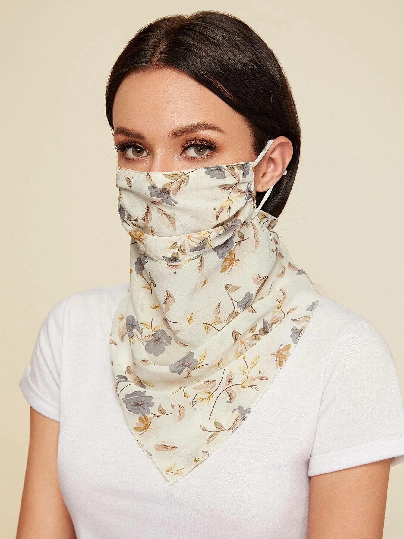 Floral Cream Face Mask Scarf - Scarves & Shawls - BellanBlue