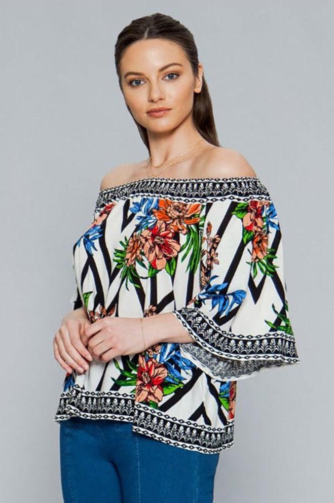 Floral Off Shoulder Bell Sleeves Top - Shirts & Tops - BellanBlue