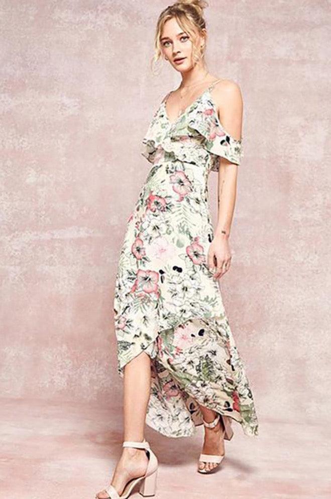 Floral Ruffled Layer Wrap Dress - Dresses - BellanBlue