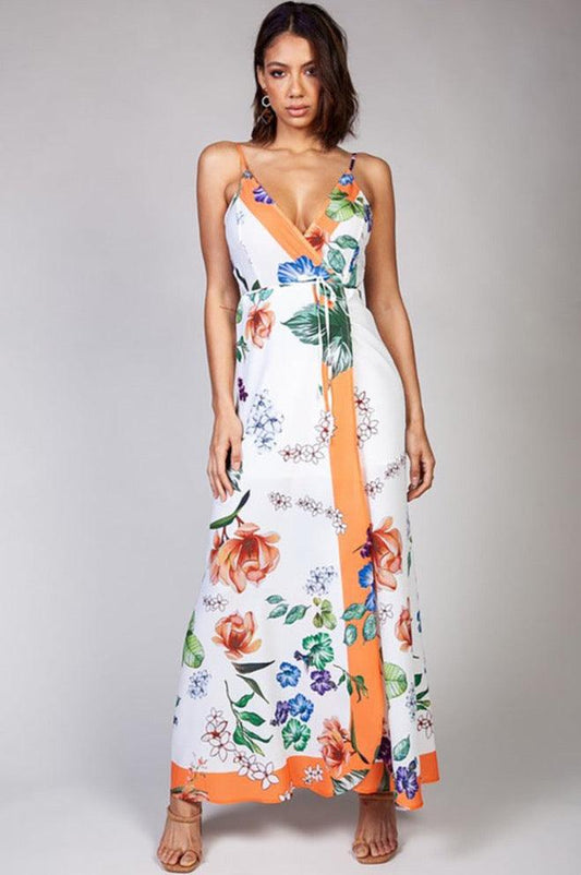 Full Wrap Front Humming Bird Rose Garden Maxi Dress - Dresses - BellanBlue