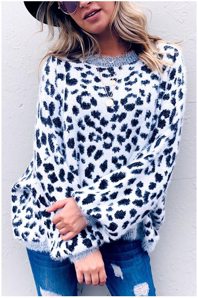 Leopard Feather Wide Sleeve Sweater - Pullovers - BellanBlue