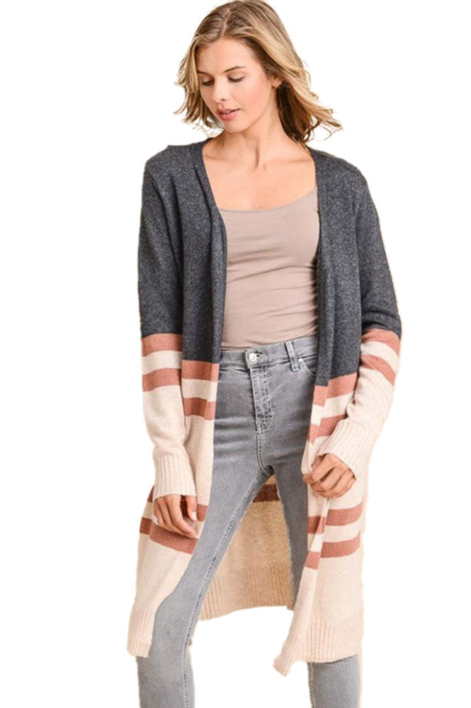 Long Sleeve Contrast Colors Long Cardigan - Cardigans - BellanBlue