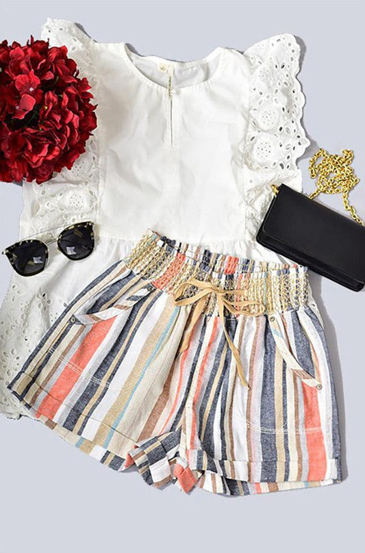 Multi Color Stripe Linen Shorts - Shorts - BellanBlue