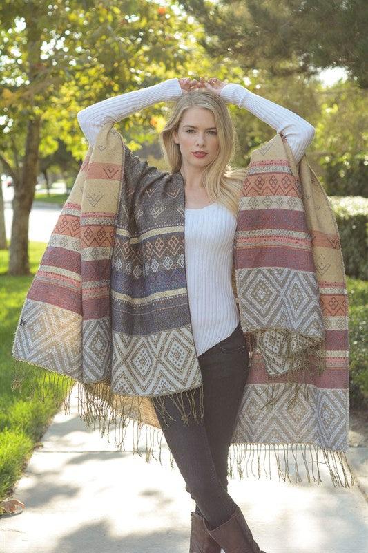 Multi Pattern Tassel Poncho - Shirts & Tops - BellanBlue