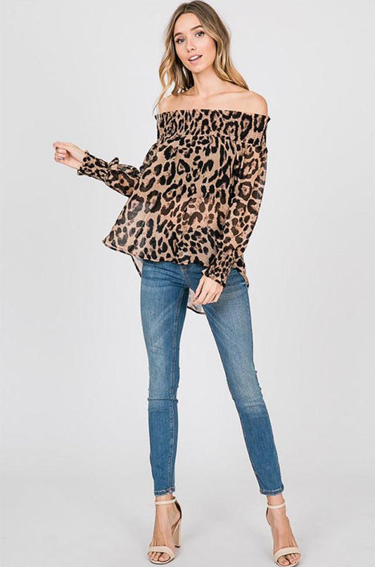 Off Shoulder Animal Print Top - Shirts & Tops - BellanBlue