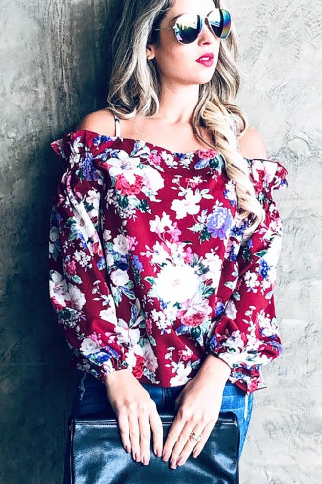 Off Shoulder Floral Casual Top - Shirts & Tops - BellanBlue