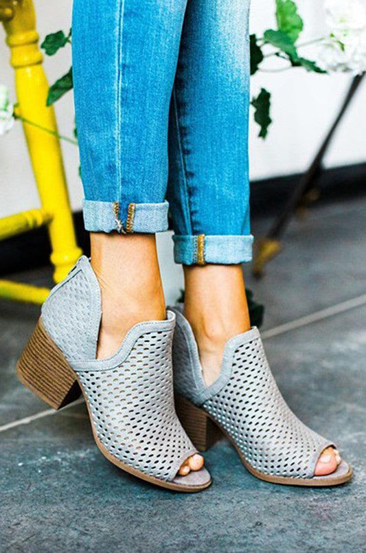 Peep Toe Stitching Accent Booties - Ankle Boots & Booties - BellanBlue