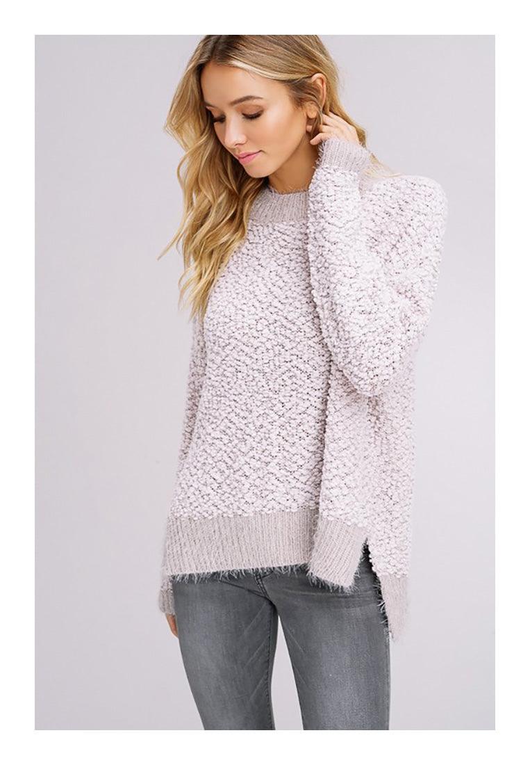 Popcorn and Soft Fur Pullover Sweater - Pullovers - BellanBlue