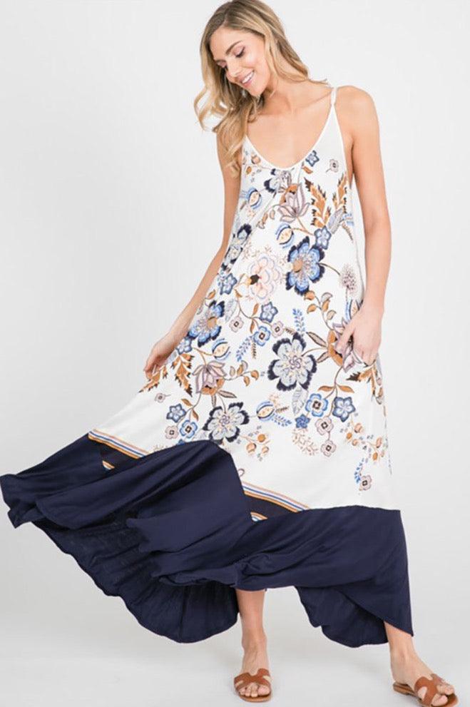 Rayon Spandex Round Neck Floral Chic Long Dress - Dresses - BellanBlue