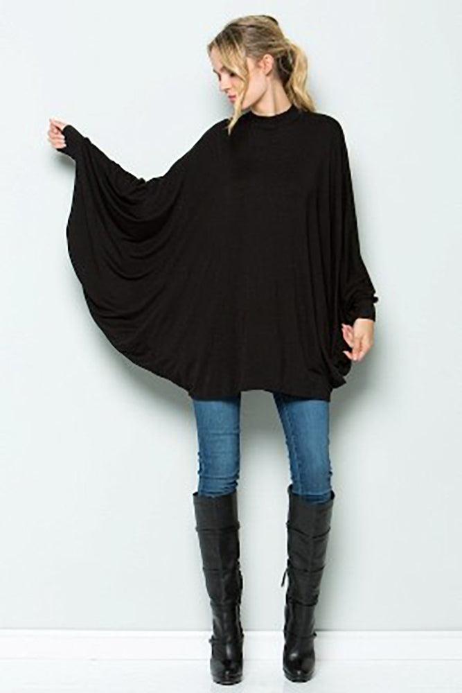 Solid Over Sized Tunic Poncho - Shirts & Tops - BellanBlue