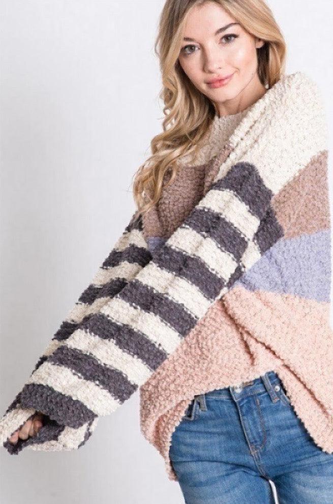 Stripe Color Block Pullover Sweater - Pullovers - BellanBlue