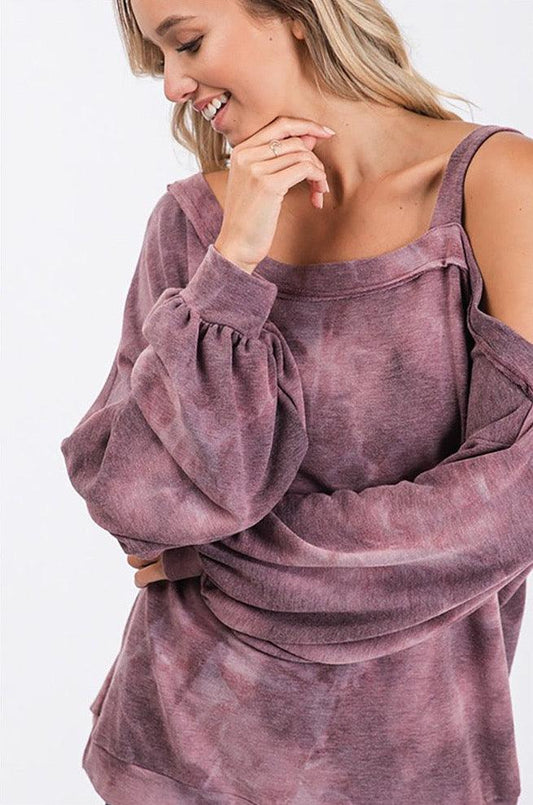 Tie Dye One Off Shoulder Long Sleeve Top - Shirts & Tops - BellanBlue