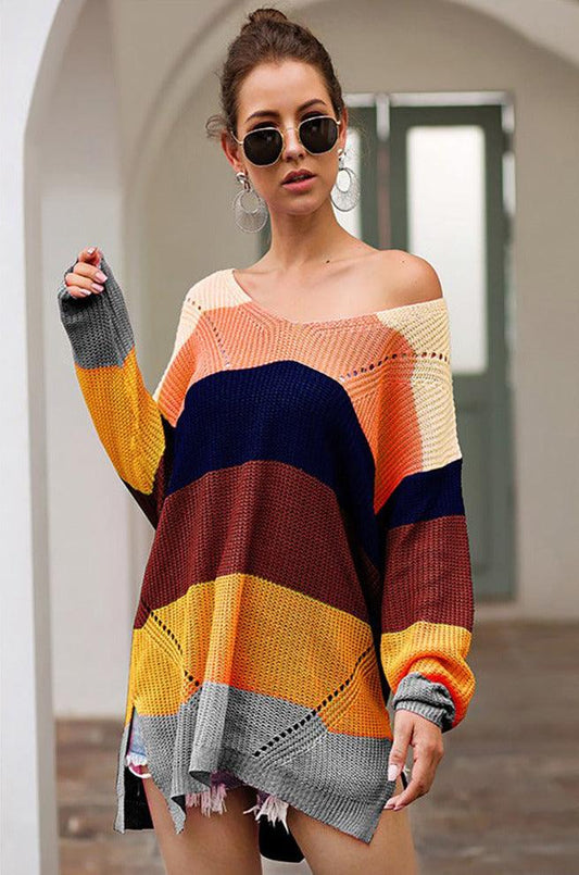 Tune Rainbow Stripe Crochet Sweater - Pullovers - BellanBlue