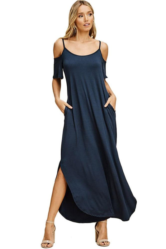 Women Cold Shoulder Slit Maxi Dress - Dresses - BellanBlue